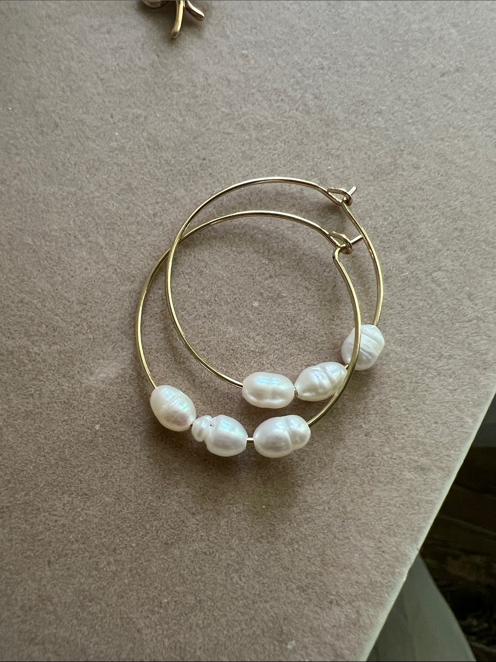 OAK + FORT Gold Hoops with White Pearl Accents